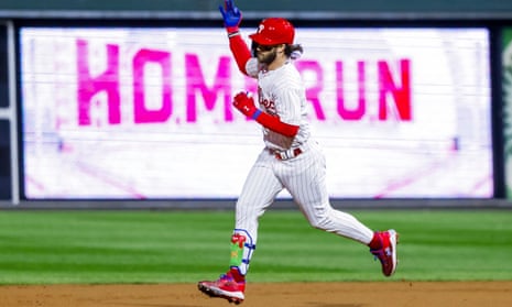 Bryce Harper celebrates his home run against the Arizona Diamondbacks