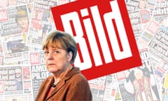 angela merkel and a selection of Bild newspaper front pages