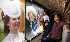 Anwar Hussein and his sons, Samir and Zak, look at a photograph of Catherine, Princess of Wales, alongside one of Diana, Princess of Wales.