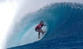 France surfer Vahine Fierro rides a wave during the women's World Surf League event in Teahupo'o in Tahiti