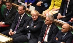 Boris Johnson, next to Brexit Secretary Stephen Barclay, in the House of COmmons.