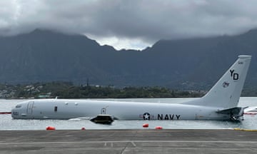 A Navy P-8A plane that overshot a runway at the Marine Corps Base Hawaii in Kaneohe Bay