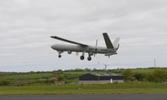 A Watchkeeper drone at West Wales airport, Aberporth.