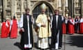 FILE - Sarah Mullally Named First Female Bishop of London CANTERBURY, ENGLAND - JULY 22: Archbishop of Canterbury, Justin Welby (C), stands with newly consecrated Rachel Treweek, Bishop of Gloucester and Sarah Mullally, Bishop of Crediton, at Canterbury Cathedral on July 22, 2015 in Canterbury, England. The consecration makes Rachel Treweek the most senior female member of the Church of England. Previously, two women bishops have been appointed, but Mrs Treweek is the first woman who will run a diocese. (Photo by Peter Macdiarmid/Getty Images)