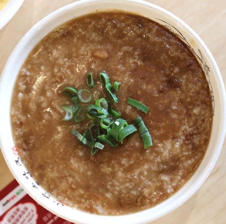 Congee with lǔròu (Taiwanese soy-braised pork mince) from Mother Chu’s Taiwanese Gourmet in Sydney.
