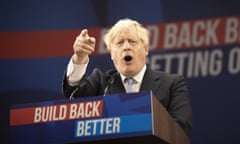 Boris Johnson delivers his keynote speech at the Conservative party conference. Photograph: Hugo Philpott/UPI/Rex/Shutterstock