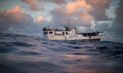 Shen Lain Cheng, a 79-foot fishing boat from Hong Kong-based Luen Thai Fishing Ventures, plies the waters off Palau in the Pacific, home to about 60% of the world's tuna catch. On this day, the boat is also a lab for an experiment, funded by The Nature Conservancy, to try a new sets of fishing hooks designed to reduce bycatch – species that are caught unintentionally and illegal to keep, such as sharks and reef fish.