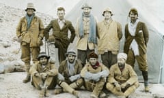 Members in camp - 1924 Mount Everest Expedition, Back row (left to right) - Andrew Irvine, George Mallory, Edward Norton, Noel Odell and John Macdonald. Front row (left to right) - Edward Shebbeare, Geoffrey Bruce, Howard Somervell and Bentley Beetham, Tibet, China, Mount Everest Expedition 1924. (Photo by J.B. Noel/Royal Geographical Society via Getty Images)