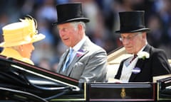 Lord Fellowes with Queen Elizabeth II and Prince Charles at Royal Ascot in 2017.