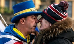 Pro- and anti-Brexit protesters outside the Houses of Parliament in London.