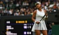 Naomi Osaka with her tennis racquet during her match against Emma Navarro at Wimbledon.