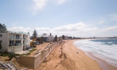 A $25 million concrete seawall designed to stop coastal erosion being built from Collaroy, to South Narrabeen on Sydneys Northern Beaches. NSW, Australia.