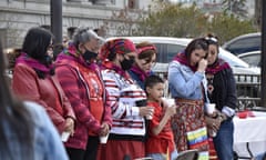 Family members of missing and murdered Indigenous women gather in front of the state capitol in Helena, Montana, 5 May 2021. 