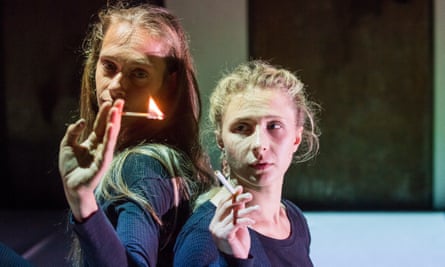 Mariya Sazonava and Mariya Alyokhina in Burning Doors by the Belarus Free Theatre in London in 2016.