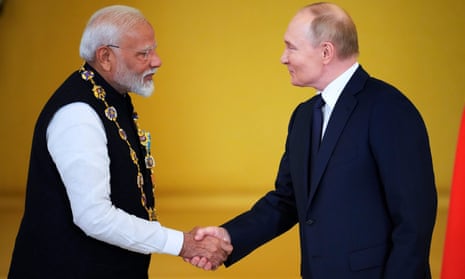 Narendra Modi is in Russia for talks with Vladimir Putin, the first time India’s prime minister has visited Russia since it launched its full-scale invasion of Ukraine in 2022.