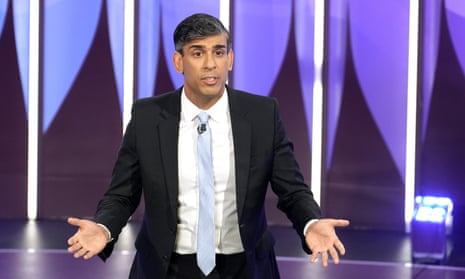UK Prime Minister Rishi Sunak speaking during tonight’s four party leadership Question Time Election special on 20 June 2024 in York, England.