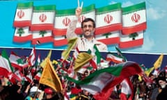 Hezbollah supporters wait for Iranian president, Mahmoud Ahmadinejad in Bint Jbeil, Lebanon