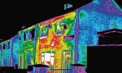 Thermal imaging shows house heat loss