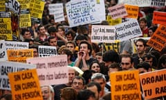 Protester in Spain calling out slogans about youth unemployment