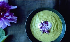 Silvena Rowe's chilled sweet pea and watercress soup with rose petal cream