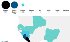 Map showing the spread of Ebola