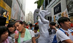 Protesters march for greater democracy from China during an annual protest in Hong Kong, 1 July 2014