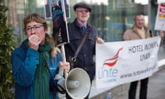 Unite members protest in support of hotel housekeeping staff