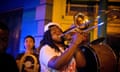 A New Orleans brass band performing on Frenchman Street.