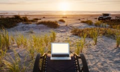 Laptop on beach
