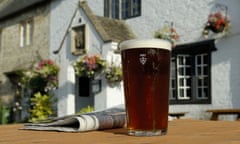 A pint of beer outside a pub