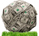 Image of football covered in bank notes