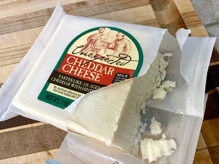 trader joe's unexpected cheddar on cutting board