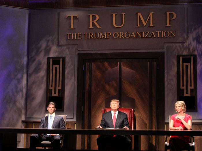 Don Jr., Donald Trump, and Ivanka Trump appear on "Celebrity Apprentice" on May 16, 2010.