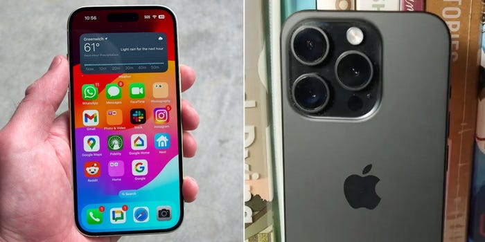 Best iPhone in 2024: iPhone 15 screen and iPhone 15 Pro camera in side-by-side composite.