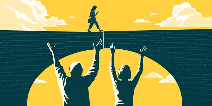 Illustration of parents holding up a bridge for their child.