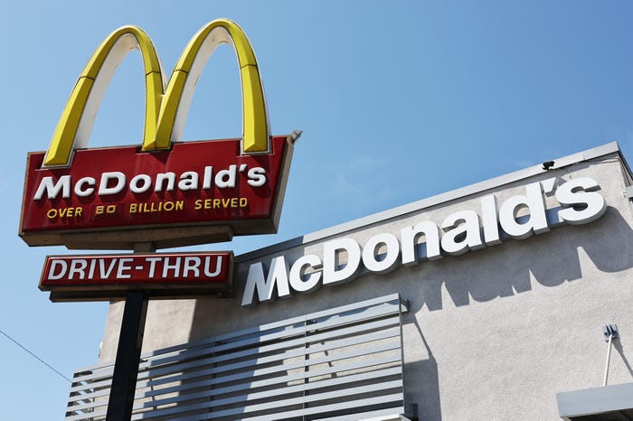 The McDonald's logo is displayed at a McDonald's restaurant on July 22, 2024 in Burbank, California.