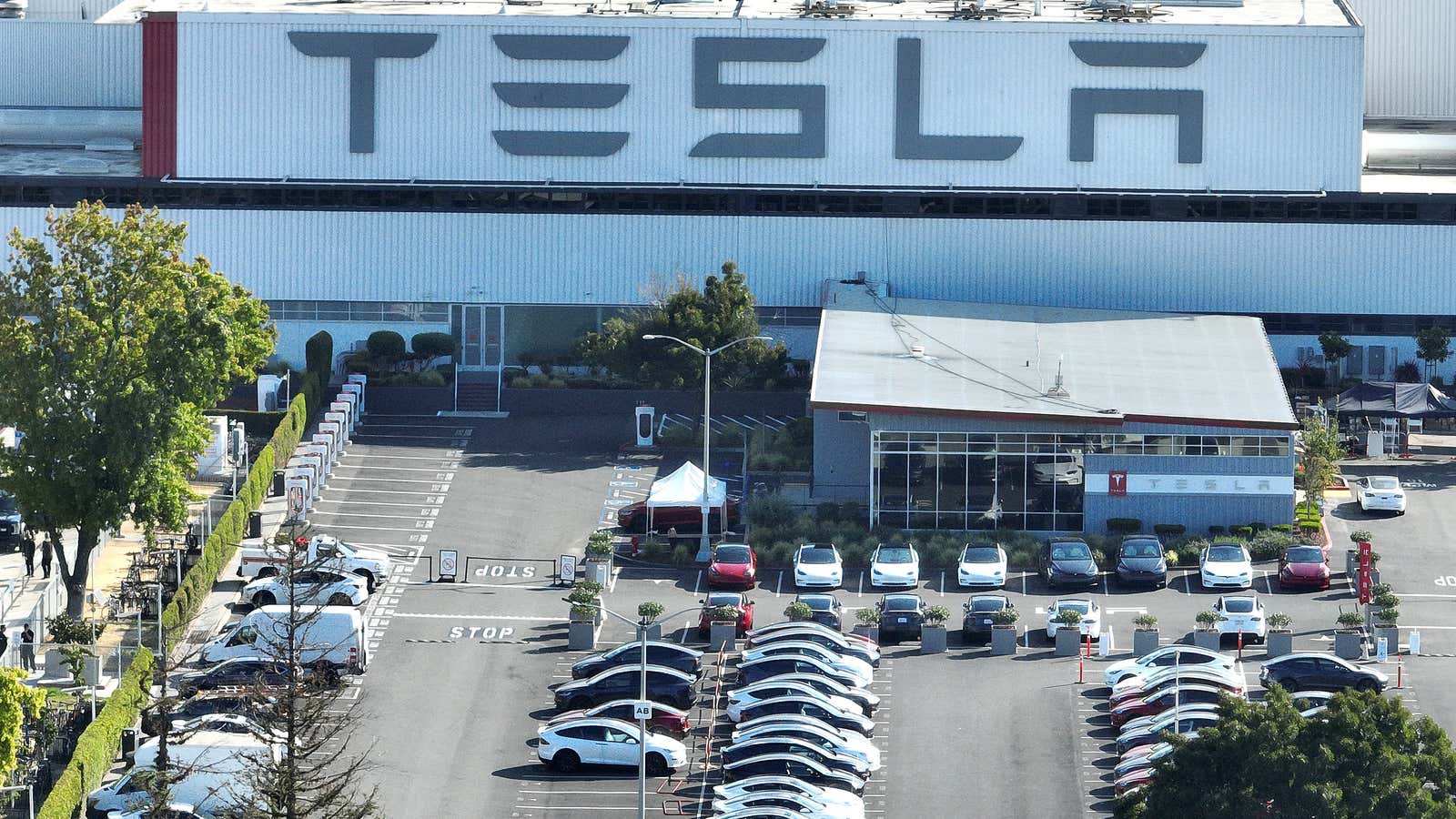 Tesla’s sprawling gigafactory in Fremont, California.