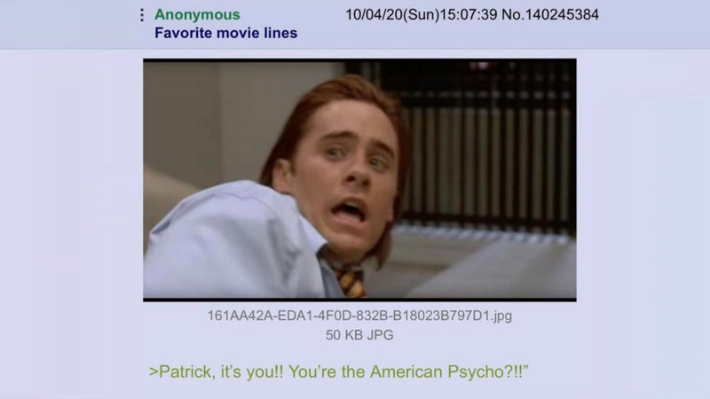 Jared Leto as Paul Allen | Anonymous Favorite movie lines Patrick, it's you!! You're the American Psycho?!!