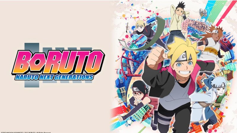 Boruto Naruto next generations logo and artwork depicting characters from the anime series.