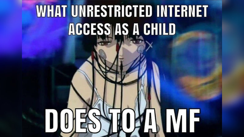 Unrestricted Internet Access at a Young Age meme example.