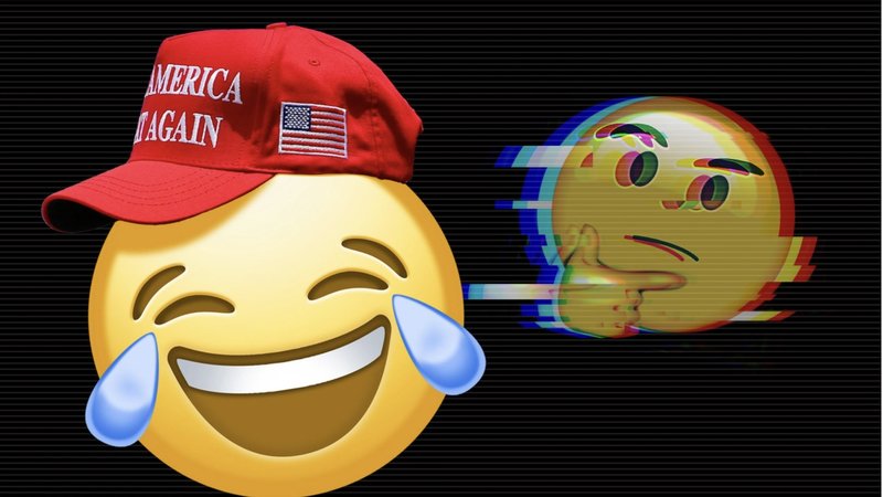 MAGA hat laughing emoji in reference to the "Conservatives Have One Joke" meme.