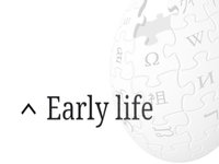 "Early Life" Wikipedia Section depicting the wikipedia puzzle globe next to an early life section.
