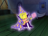 SpongeBob playing a peanut-shaped guitar.