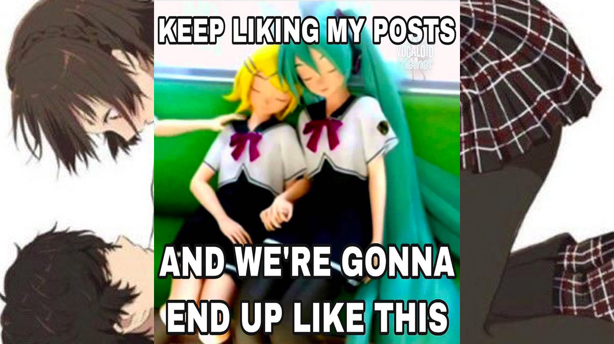 We're Gonna End Up Like This meme format and example depicting anime characters embracing.