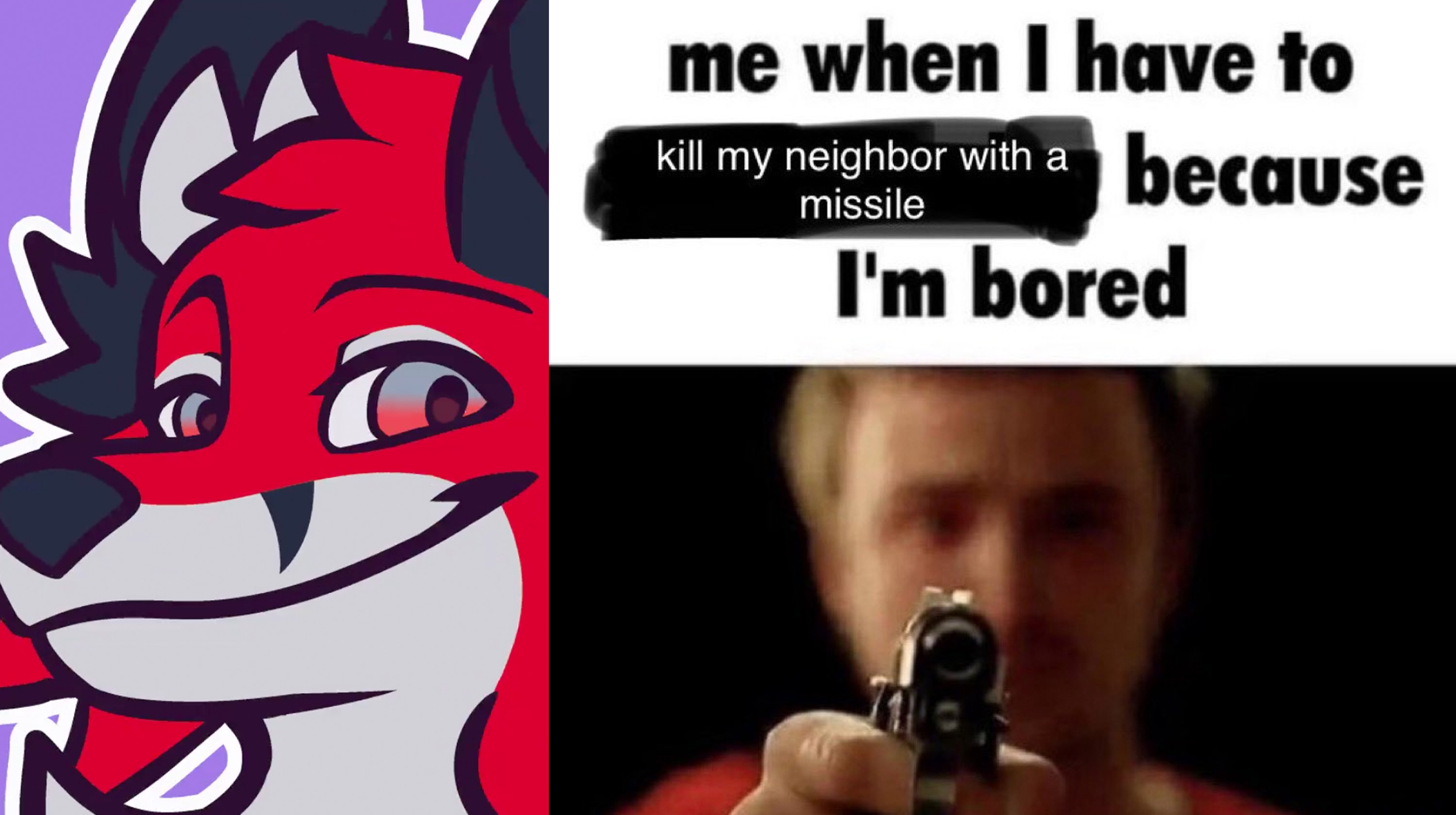 Wobby Killing His Neighbor With a Missile image example depicting the fursona of Twitter / X @w0bby and a meme about the story.