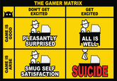 THE GAMER MATRIX DON'T GET EXCITED GET EXCITED PLEASANTLY SURPRISED ALL IS WELL SMUG SELF SATISFACTION