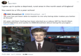 j @jrc1921 'I grew up in quite a deprived, rural area in the north east of England' You went to a 17k a year school BOG BREAKFAST BBC Breakfast @BBCBreakfast • Jul 7 'No one has yet been able to explain to me why being older makes you better at the job' 22-year-old Sam Carling has been elected as a Labour MP for North West Cambridgeshire and spoke to #BBCBreakfast about being the youngest ... Show more 2:14 EET 11:01 AM ⚫ Jul 7, 2024 2.2M Views