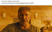 So, your name is Joe, huh. You're some kind of, what, Blade Runner 2049?