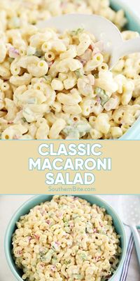 Enjoy the nostalgic flavors of Classic Macaroni Salad. A staple at potlucks in the South, this pasta salad recipe is an easy and filling side dish!