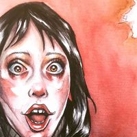 Ruthie Cañada on Instagram: "Noooooo!!!! Not Shelley 🖤✨. She is always a pleasure to paint with those beautiful Doe eyes . Thought I would re-share these. Rest easy Queen . #shelleyduvall #theshining #3women #illustration #watercolor #portrait"